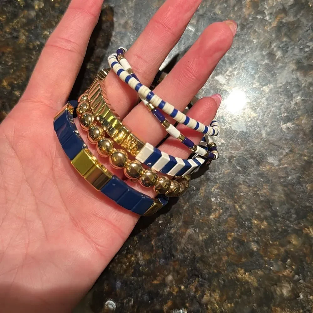 Elegant Blue and Gold Bracelet Set 5 Bracelets BRAND NEW - Stack White Blue Gold